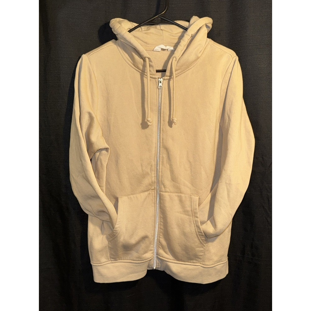 Primark Womens Large Beige Full Zip Hoodie Fleece Lined Drawstring Pockets
